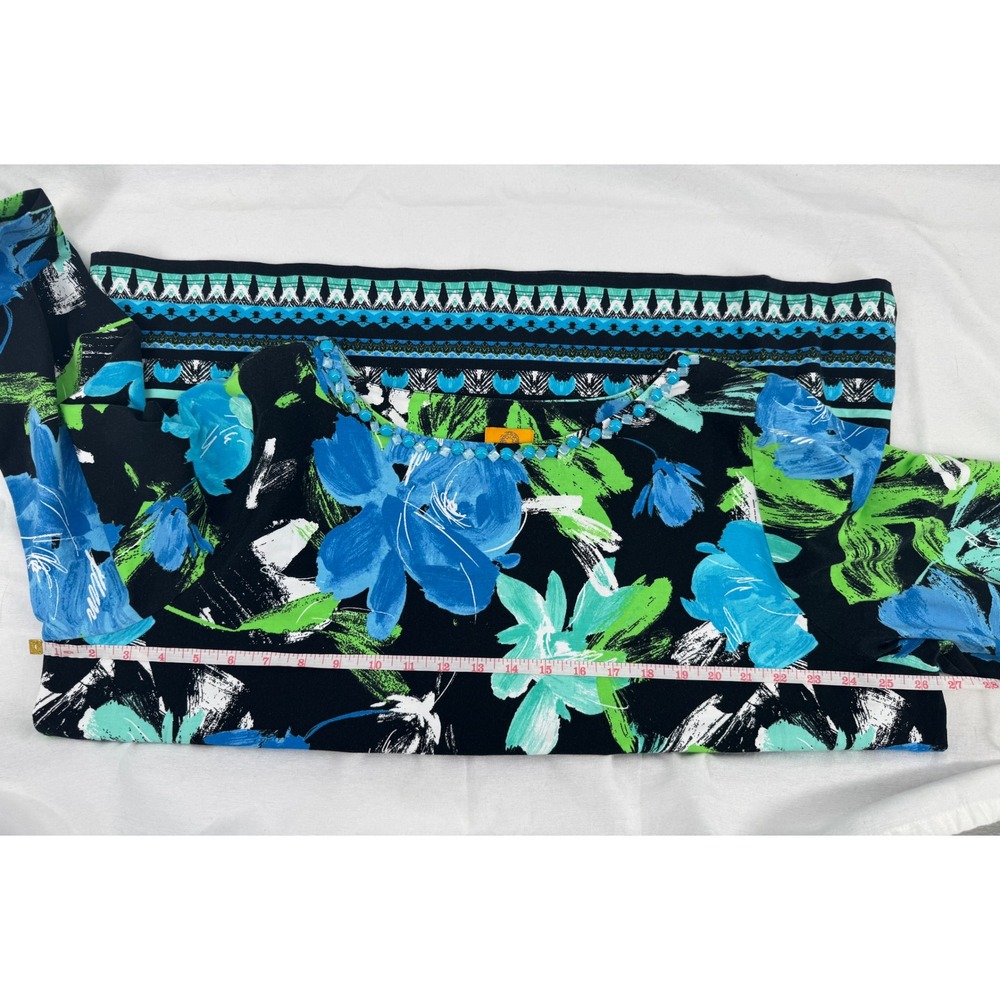Ruby Rd Woman 2X Floral Knit Top Blue‎ Green Beaded Neck 3/4 Sleeve 95657 NEW - Picture 6 of 7
